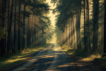 Fototapeta premium forest, summer, road, lighting, photo, sony