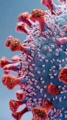 Detailed image of a HIV virus, showcasing the envelope proteins and viral RNA strands, ideal for AIDS research