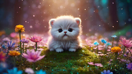 beautiful image of cute cat in flowers for background or wallpaper