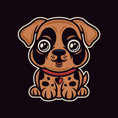 Dog cartoon character vector illustration in colored style on dark background