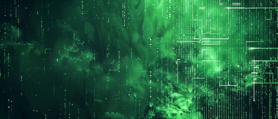 Glowing green and binary code horizontal mobile web banner cyberpunk aesthetic background for copy space.banner grunge backdrop