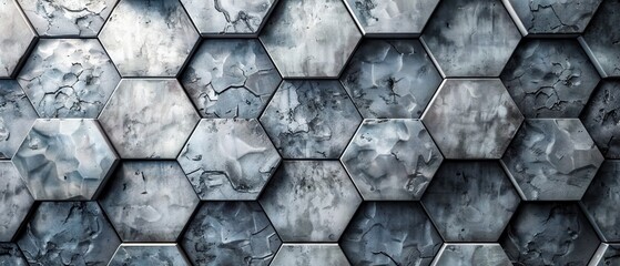 Titanium gray and hexagonal pattern horizontal mobile web banner engineering theme background for copy space.banner grunge backdrop