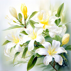 Fototapeta premium bloom jasmine flowers watercolor ai generated