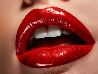 Obraz premium red lips of a very beautiful girl, model, close-up