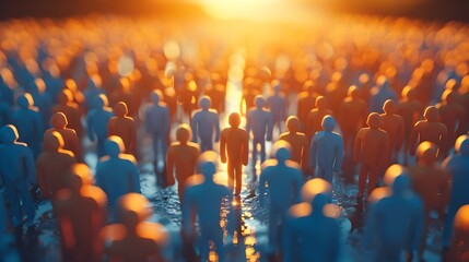 Fototapeta premium Silhouetted Figures Exploring an Vibrant Urban Landscape at Sunset