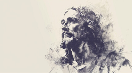 sketch drawing of jesus with copy space 