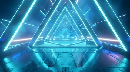 Vibrant Neon Triangular Tunnel Evoking Futuristic Spatial and Digital Art