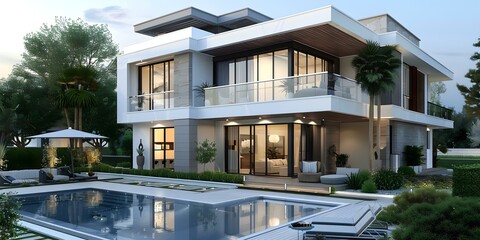 Fototapeta premium Modern villa with swimming pool