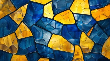  Vibrant Minimalist Glass Mosaic Composition - Elegant Colorful Abstract Desktop Wallpaper, 4K High-Definition,Blue and yellow stained glass background, computer desktop wallpaper, abstract, artistic,