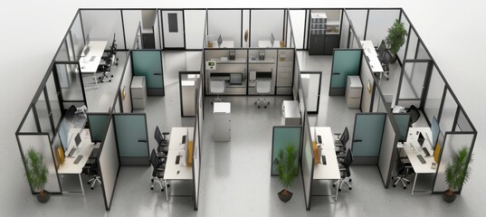 Office Adapted for Pandemic with Partitions and Sanitation Stations - Modern Workspace Design for Safety and Productivity