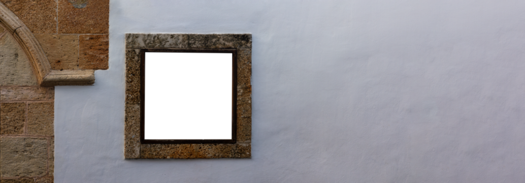 Empty Picture Frame on White Wall with Stone Arch Detail - Interior Design Mockup, png, transparent frame