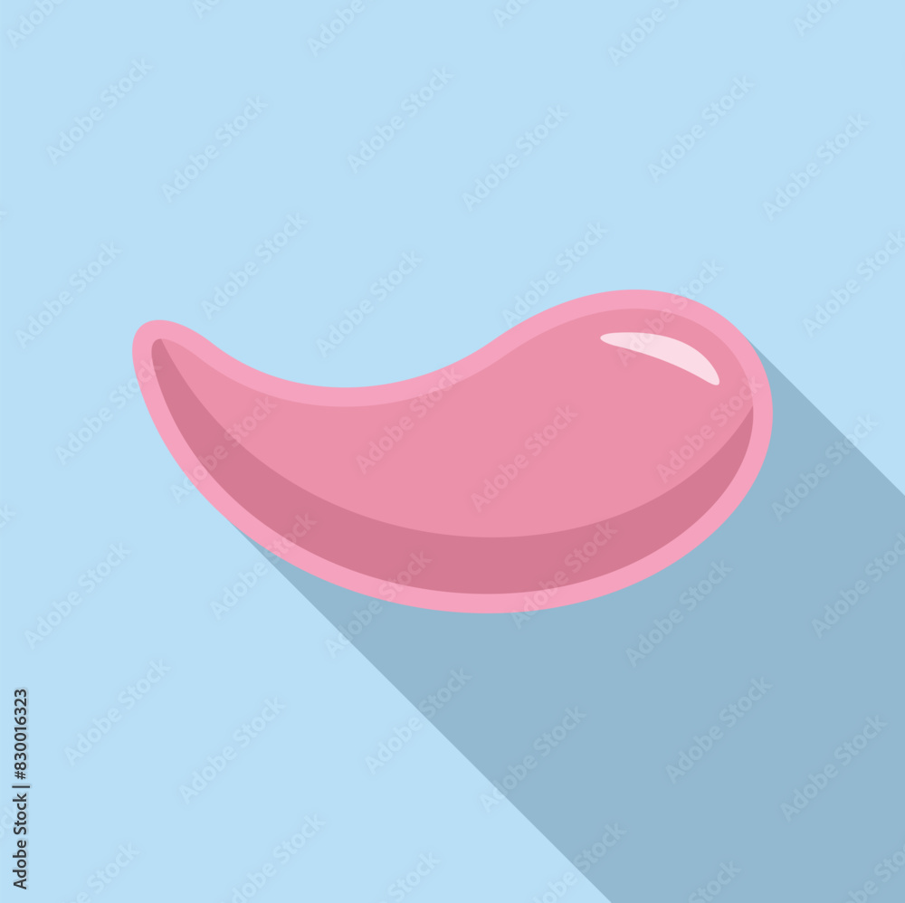Poster minimalistic flat design of a pink blob with shadow on a blue background, suitable for abstract conc