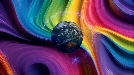 Rotating earth globe on abstract colorful background - Powered by Adobe