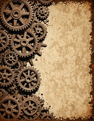 a border of rusty gears on old paper, industrial, steampunk