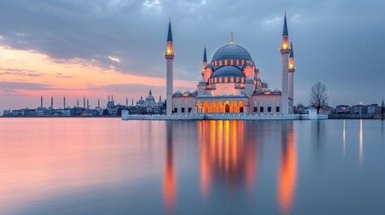 Obraz premium Awesome buildings of mosque in ramadan vibes Ramadan kareem eid mubarak islamic mosque 