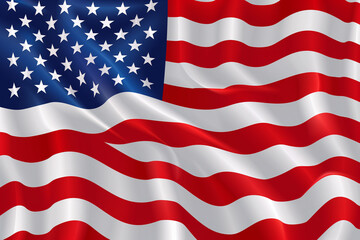 Obraz premium 3d American flag background with wavy stripes and stars, navy blue background, High Details, 8k, UHD