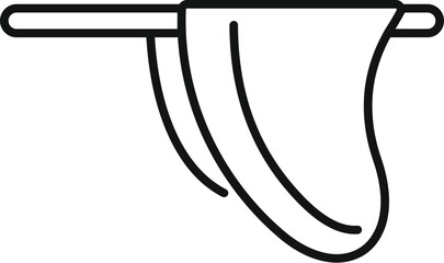 Black and white outline illustration of a curtain on a rod, suitable for icons and design elements