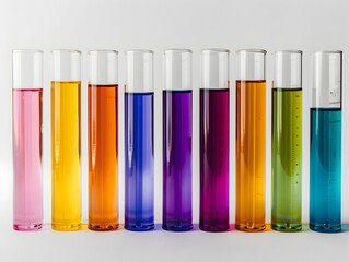 Variety of Colorful Laboratory Test Tubes Arranged on White Background