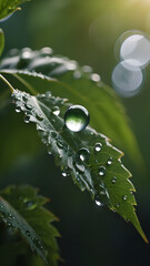 water drop on green leaf