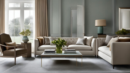 Modern living room interior, living room with fancy furniture, fancy living room interior, ai generated