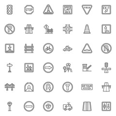 Traffic signs line icons set