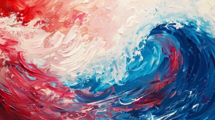  Vibrant Minimalist Abstract Fluid Wave Wallpaper - Mesmerizing Red White Blue Digital Background, 4K High-Definition，Close-up of red, white and blue waves, mobile phone wallpaper background close-up,