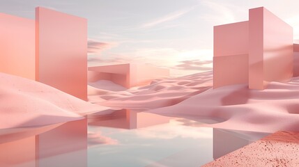 3D render of an abstract surreal landscape background with pastel colors