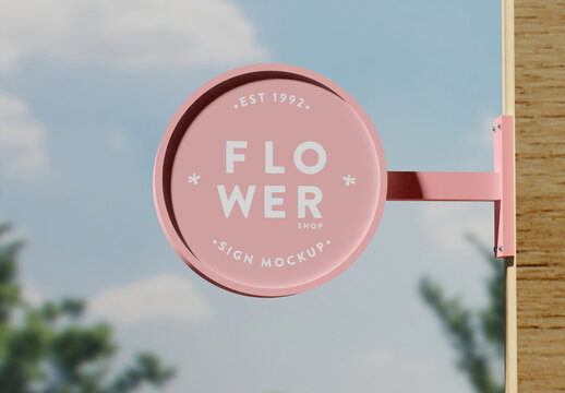 Round Metallic Logo on Wall Mockup 