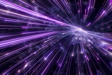 Obraz premium An immersive hyperspace warp scene with vibrant purple and silver light trails stretching infinitely, giving the sensation of being propelled through space with stars blurring into lines of light.