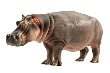 Obraz premium Detailed Hippopotamus Standing Against White Background