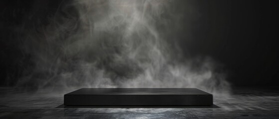 3d rendering of empty dark stage with spotlight and white smoke