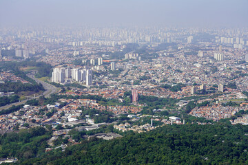 Skyline of Sao Paulo megalopolis. Cityspace of the Greater Sao Paulo large metropolitan area located in the Sao Paulo State in Brazil