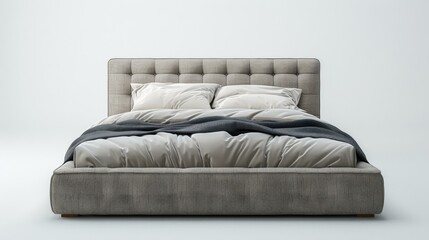 Contemporary bed with a storage base, isolated on a white studio background