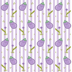 purple eggplant clip art with flower pattern seamless design background