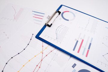 Financial graphs, statistics diagram and data. Annual presentation, infographic. Economic report, accounting. Growth analysis, business success. Analytics and management. Investments and technology