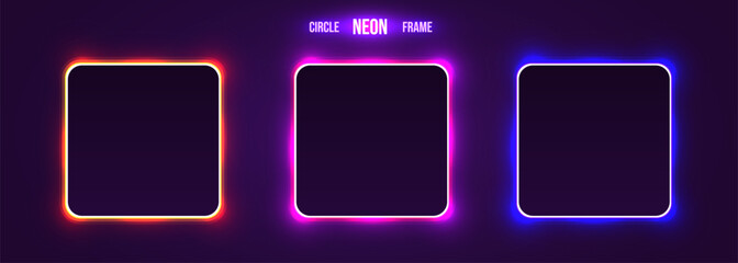 Colorful neon light frame collection. Futuristick or magic style.