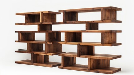 Contemporary bookcase with open shelving, isolated on a white studio background
