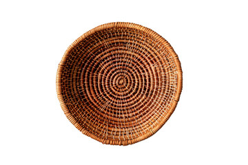 Top View of an Empty Round Wicker Basket, Showcasing Detailed Weaving Patterns and Natural Texture - Generative AI