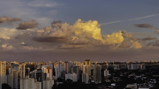 Beautiful sunset in the city. City of Sao Paulo, Itaim Bibi district, Brazil.