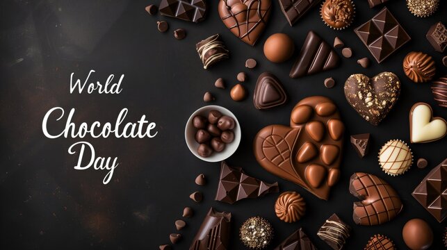Sumptuous spread of assorted chocolates to celebrate world chocolate day on a dark backdrop - Powered by Adobe