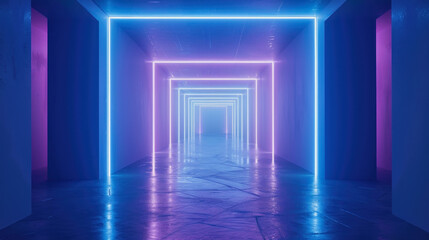 a room that seems to go deeper and deeper, each stage has a neon-colored edge