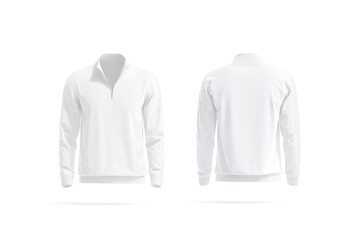 Blank white quarter zip sweater mockup, front and back view