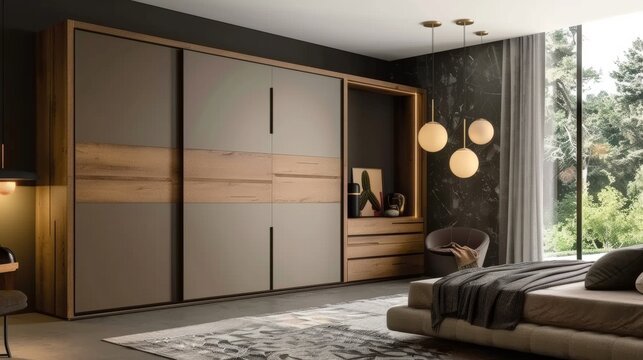 Contemporary wardrobe with sliding doors in a modern bedroom