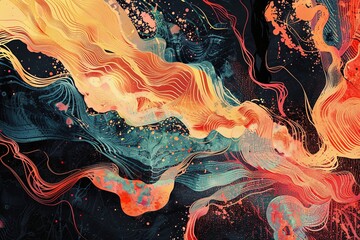 A vibrant abstract organic form that blends fluid, realistic, and fantastical elements. Ultra-detailed textures and bold, dynamic lines create an intricate