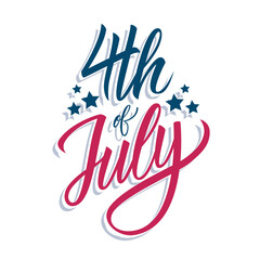 4th of July. Hand lettering. Graphic design for United States Independence Day greetings and invitations. Vector illustration.