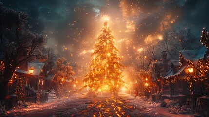 magic christmas tree photographic, cineastic, ultrarealistic, hyperrealistic