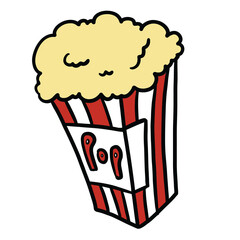 Hand drawn popcorn for movie snack, cafe, sweet dessert, menu, recipe, amusement park, circus, grocery shopping, food, supermarket, mart, sticker, print, ads, shirt print, cute patches, brooch, kids