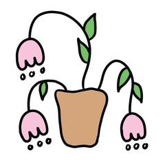 Hand drawn withered flower in a vase for floral print, spring, summer, home decoration, picnic, sticker, logo, icon, cute patches, cartoon, brooch, shirt print, nature, garden, social media post, kids