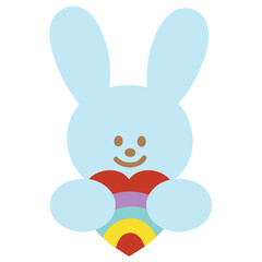 Illustration of bunny with rainbow heart for pride month, animal print, pet, vet, pet shop, logo, icon, love sign, cartoon, character, comic, mascot, plush toy, doll, cute patches, kids, zoo, easter