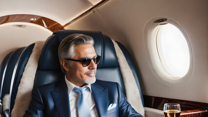 Rich businessman in a luxury private jet, rich man, private jet, ai generated